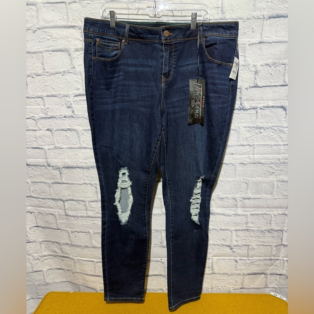 one‎ 5 one Dark Blue Distressed Skinny Jeans